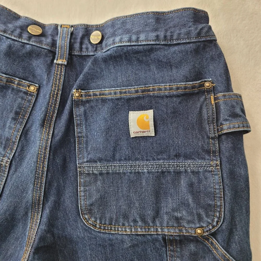 Carhartt Men Double Knee Relaxed Fit Carpenter Blue Denim Logger Jean Size 30X32